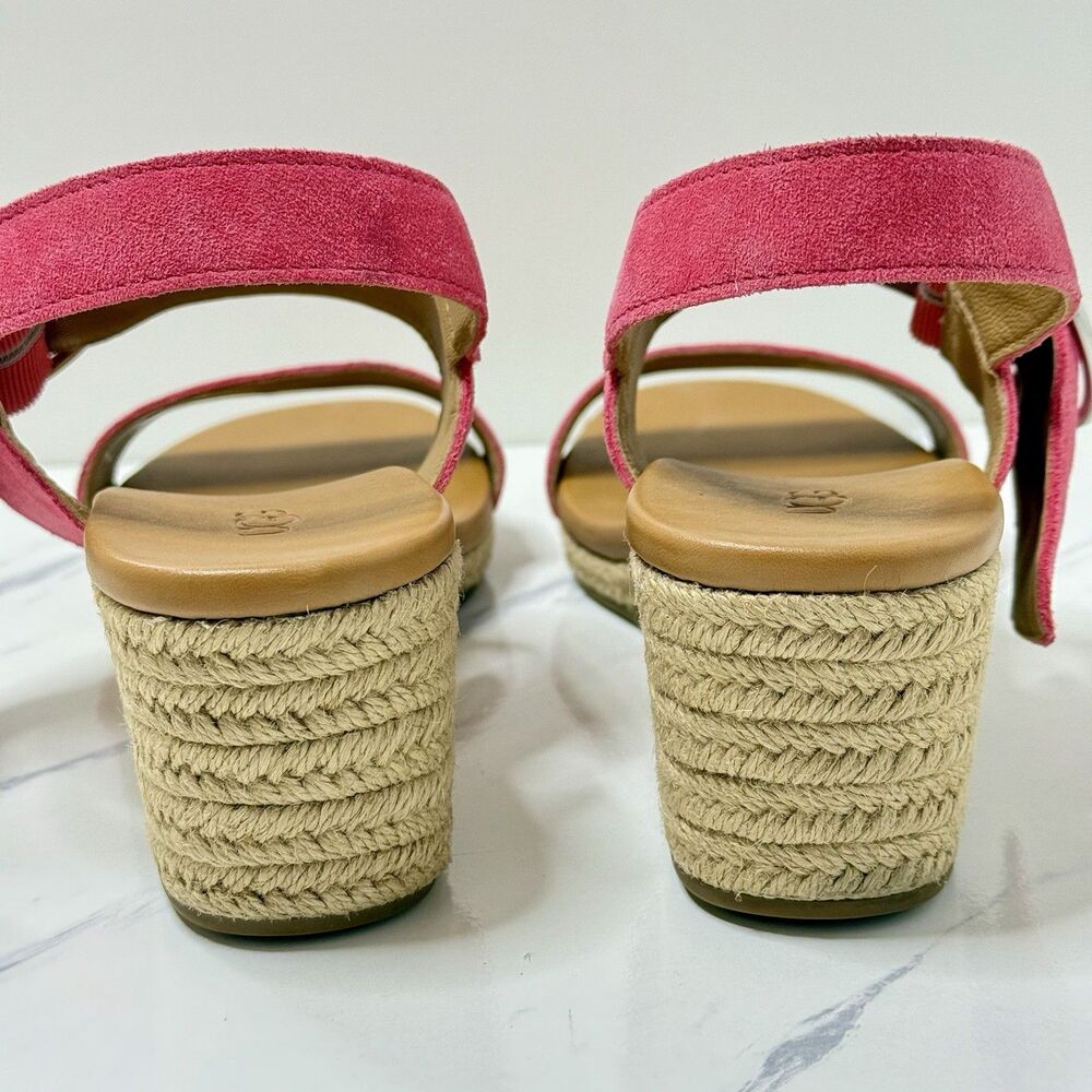 UGG Navee Suede Ankle Strap Wedges Bright Hot Pink Sandals Espadrilles Size 9.5 - Picture 6 of 8